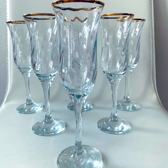 Hand Decorated 24 karat Gold 6 champagne flutes from Turkey - Picture 1 of 10